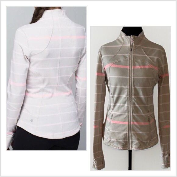 Lululemon Forme Jacket Pop Stripe Heathered Dune Barely Pink Size 8 Sporty Gym - Picture 1 of 16